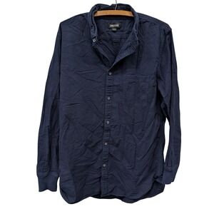 Zanerobe Men's Navy Blue Textured Cotton Button Down Shirt‎ Ribbed Cuffs- XL